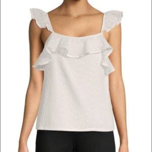 J.O.A. White Ruffled Eyelet Top